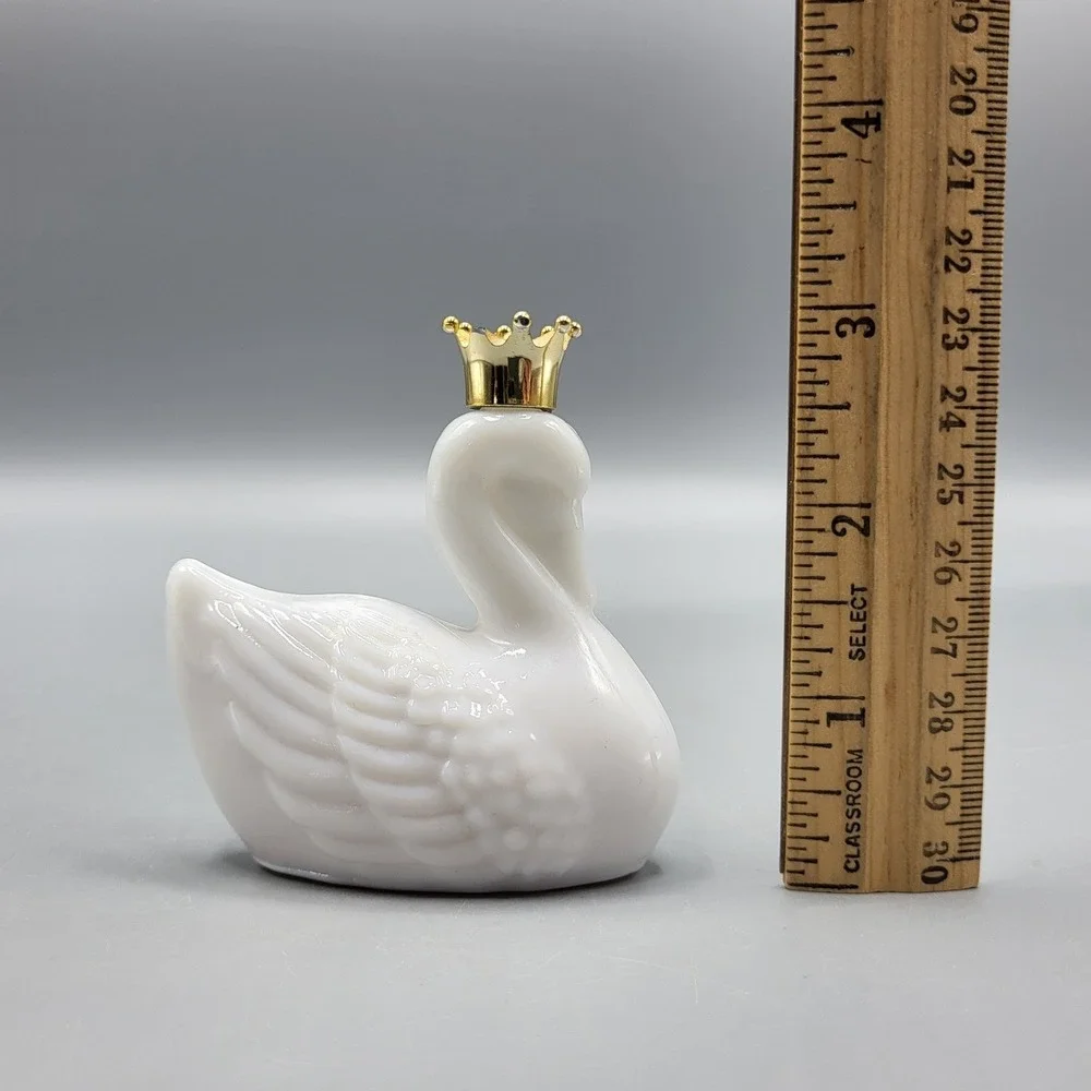 Vintage EMPTY Avon Bird of Paradise Cologne Bottle White Milk Glass Swan Crown